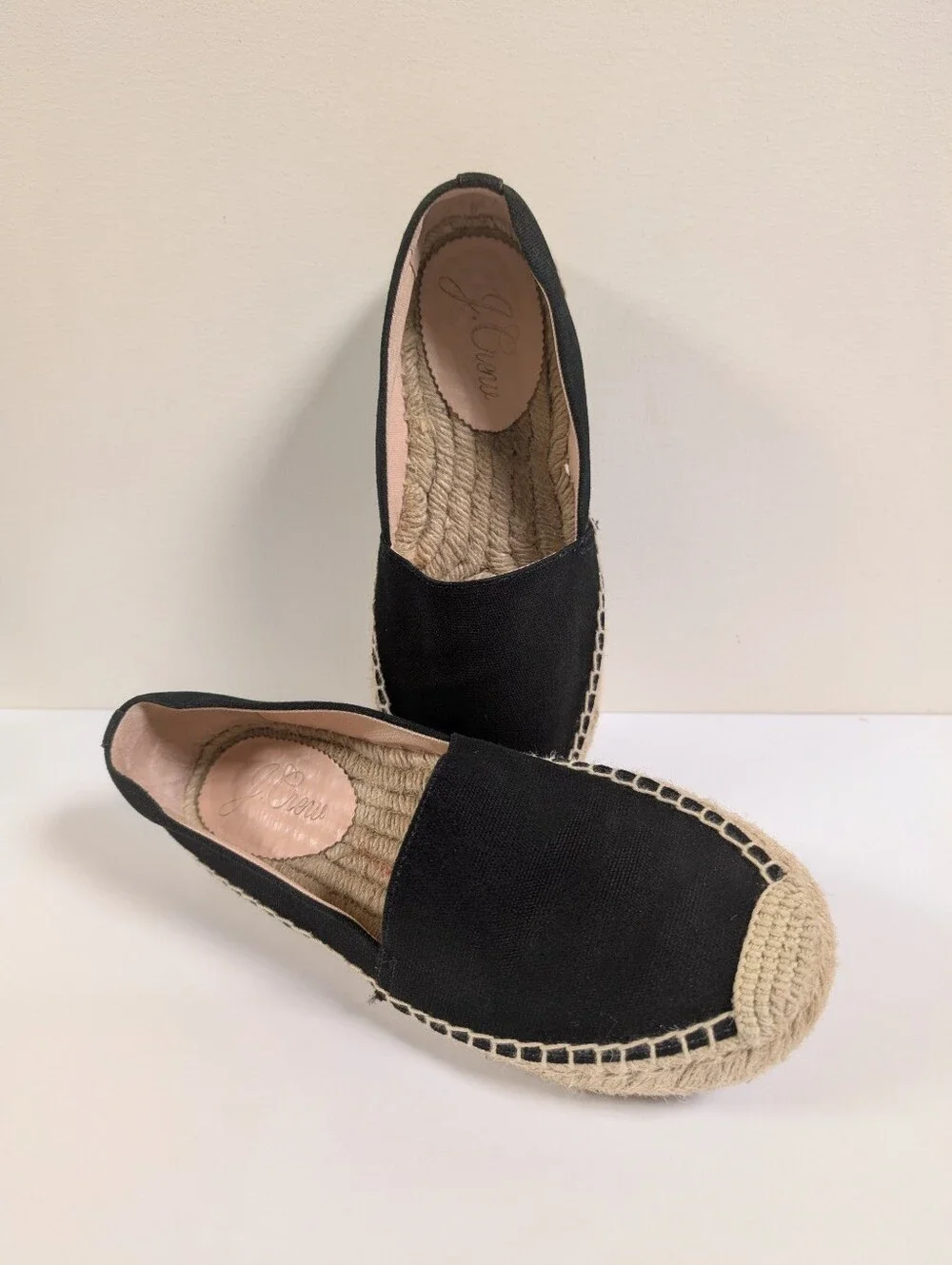 J. Crew Black Canvas Espadrilles Slip On Jute Sole Padded Casual Beachy Summer
